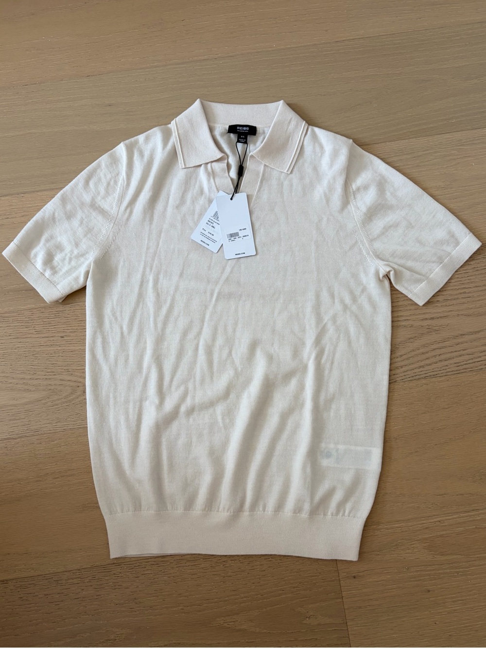New Reiss Short-Sleeve Polo Shirt in Light Cream XS